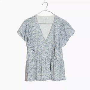 Madewell Georgette Ruffle-Sleeve Peplum Top in Americana Floral